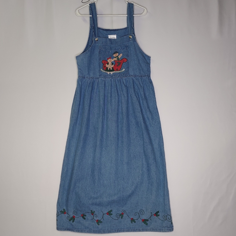 Vtg 90's Modest Jumper Dress Women 8 Gingerbread‎ Christmas Holiday Bib Front